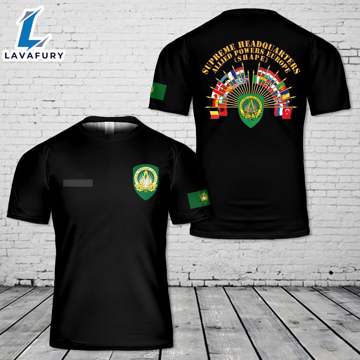 Custom Name Supreme Headquarters Allied Powers Europe (SHAPE) T-Shirt 3D 4th Of July Shirt