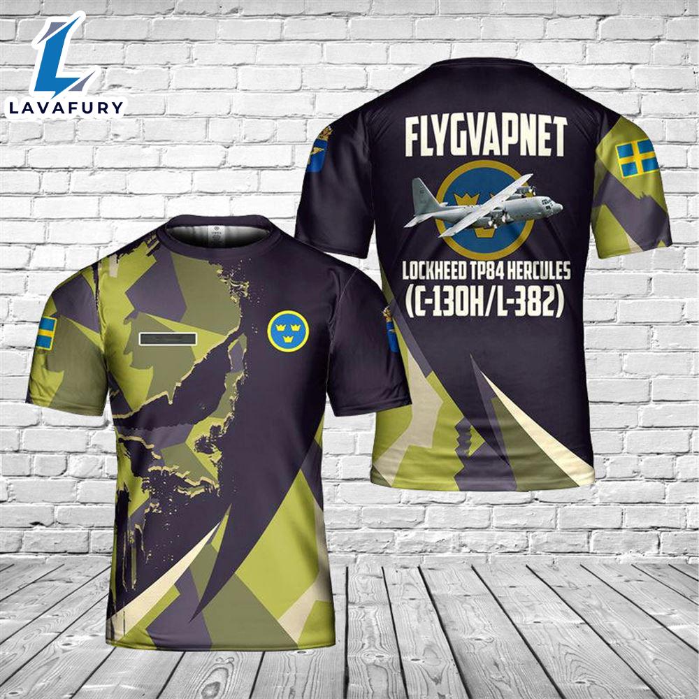 Custom Name Swedish Air Force Flygvapnet Lockheed Tp84 Hercules (C-130HL-382) 3D T-shirt 4th Of July