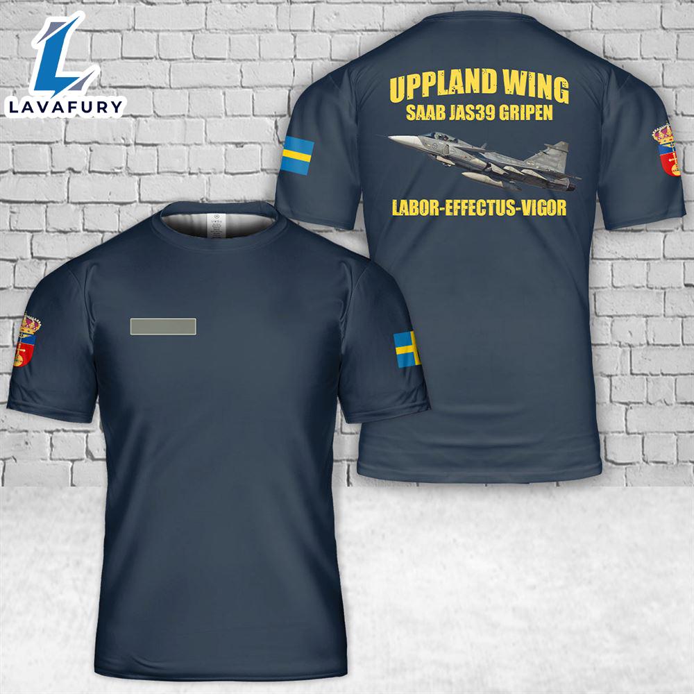 Custom Name Swedish Air Force Uppland Wing Saab JAS39 Gripen T-Shirt 3D 4th Of July