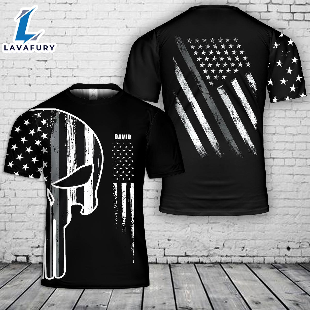Custom Name Thin Grey Line Correctional Officer 3D T-Shirt 4th Of July Shirt