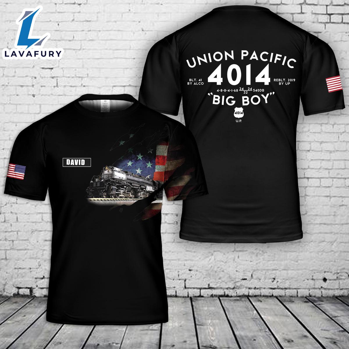 Custom Name Union Pacific Steam Locomotive 4014 BIG BOY T-Shirt 3D 1 4th Of July Shirt