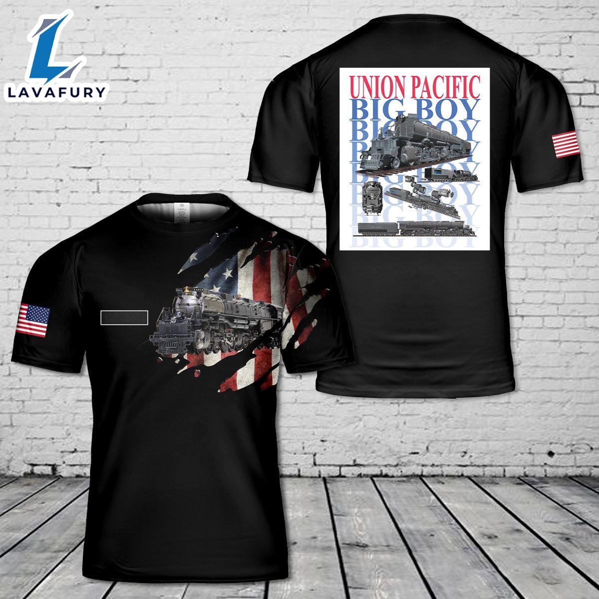 Custom Name Union Pacific Steam Locomotive 4014 BIG BOY T-Shirt 3D 4th Of July Shirt