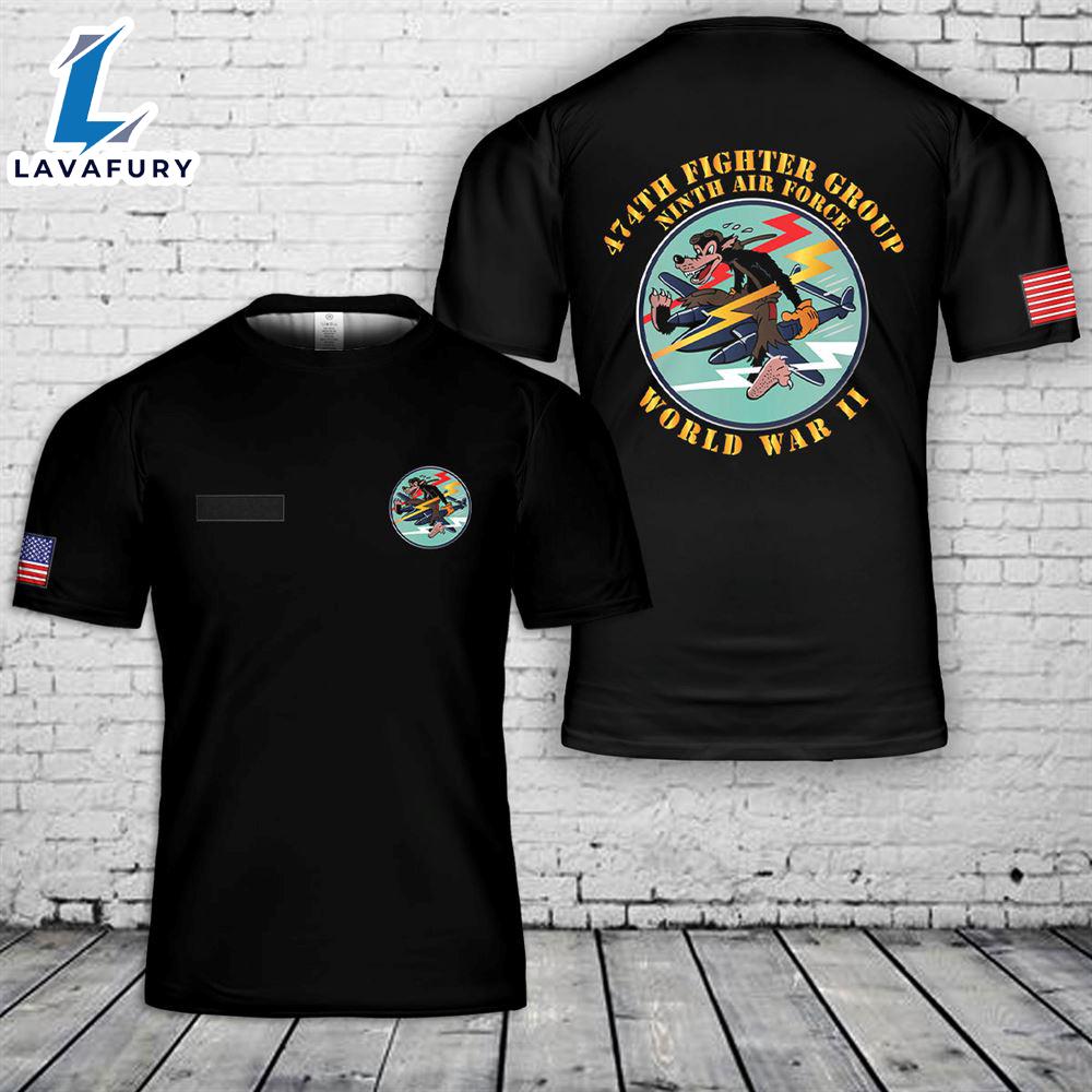 Custom Name US Air Force 474th Fighter Group Ninth Air Force T-Shirt 3D 4th Of July