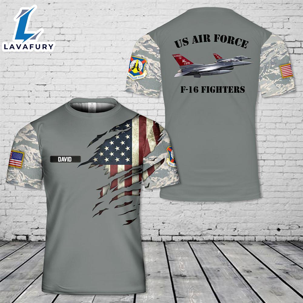 Custom Name US Air Force Alabama Air National Guard 187th Fighter Wing F-16 fighters 3D T-Shirt 4th Of July