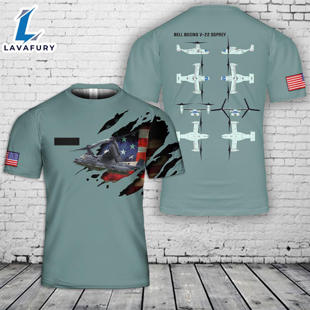 Custom Name US Air Force Bell Boeing V-22 Osprey T-Shirt 3D 4th Of July