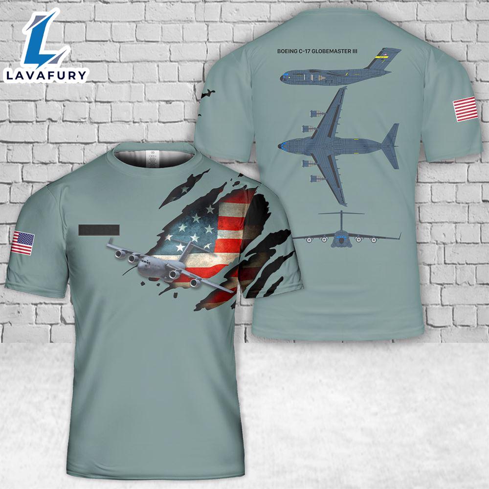 Custom Name US Air Force Boeing C-17 Globemaster III T-Shirt 3D 4th Of July