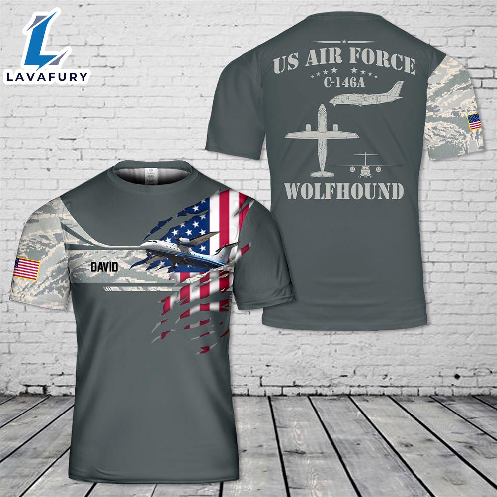Custom Name US Air Force C-146A Wolfhound T-Shirt 3D 4th Of July