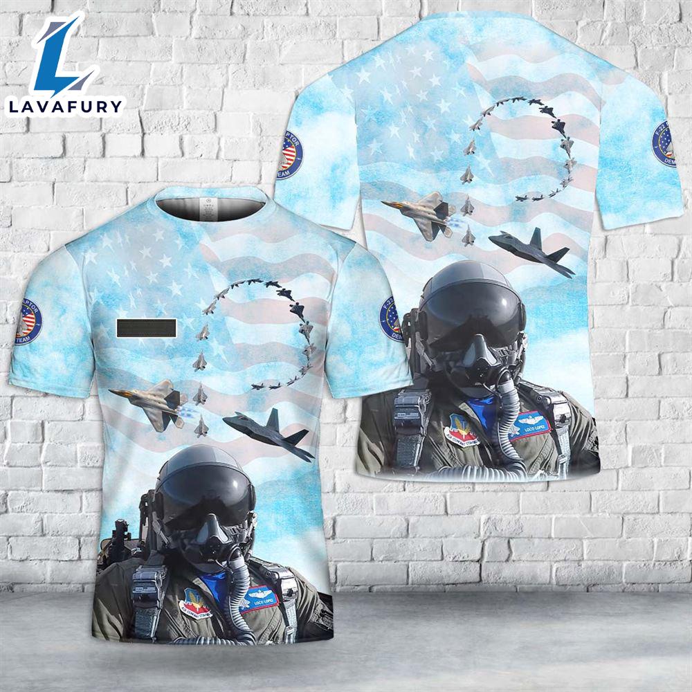 Custom Name US Air Force F-22 Raptor Demo Team T-Shirt 3D 4th Of July