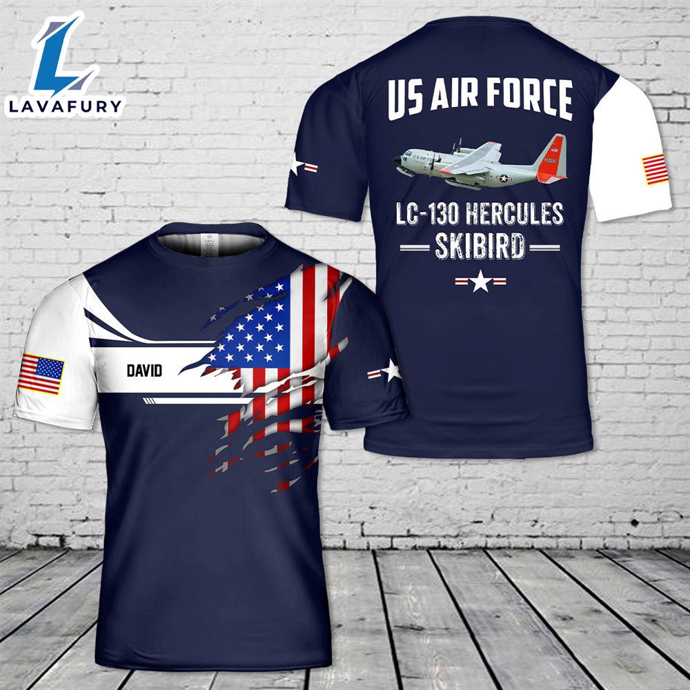 Custom Name US Air Force LC-130 Hercules Skibird 3D T-Shirt 4th Of July