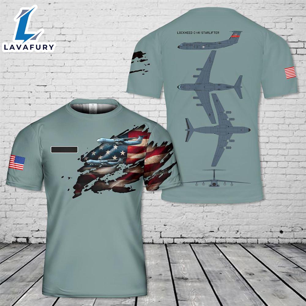 Custom Name US Air Force Lockheed C-141 Starlifter T-Shirt 3D 4th Of July