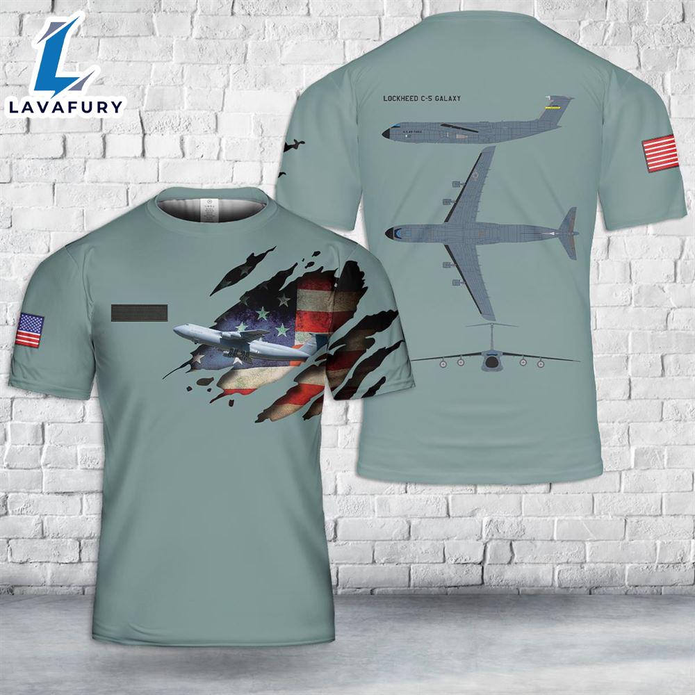 Custom Name US Air Force Lockheed C-5 Galaxy T-Shirt 3D 4th Of July