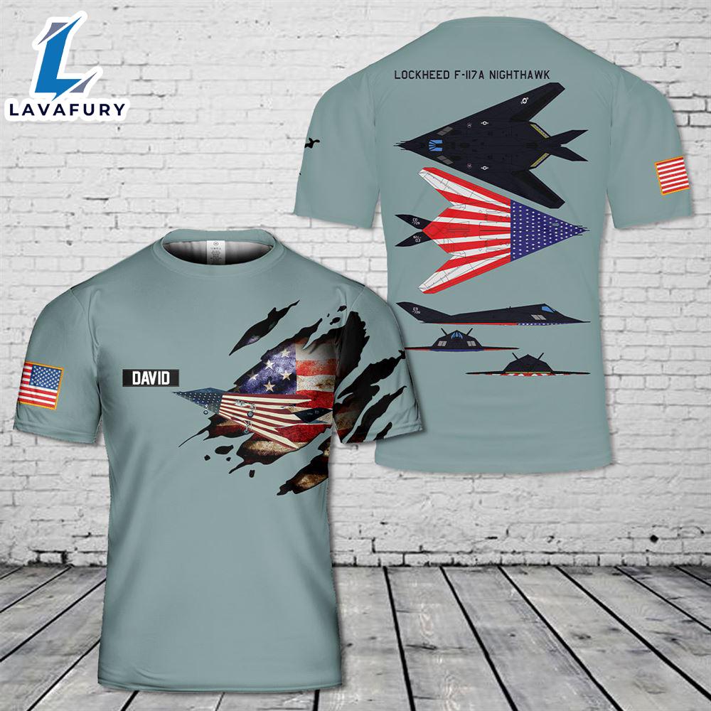 Custom Name US Air Force Lockheed F-117A Nighthawk T-Shirt 3D 4th Of July