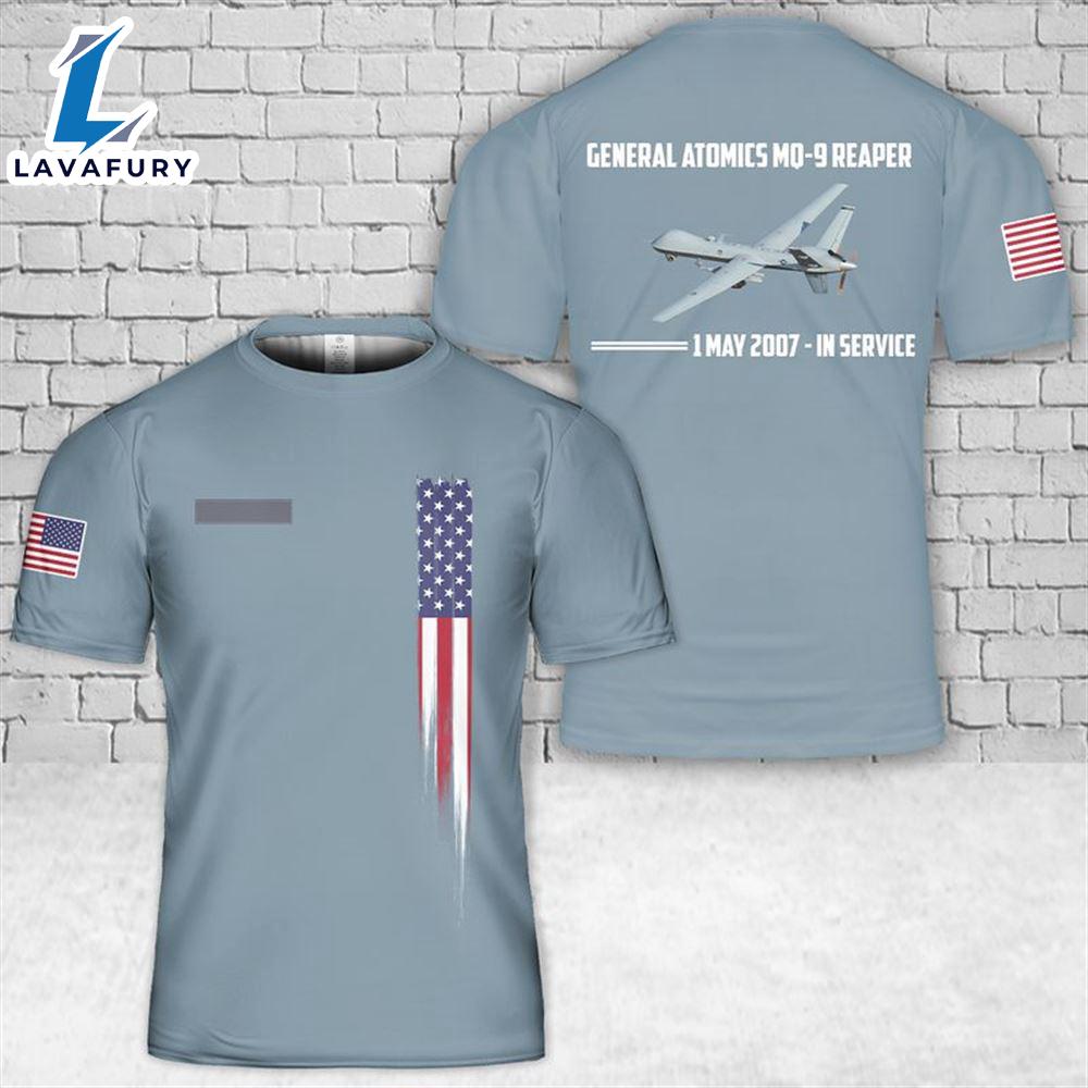 Custom Name U.S. Air Force MQ-9A Reaper T-Shirt 3D 4th Of July
