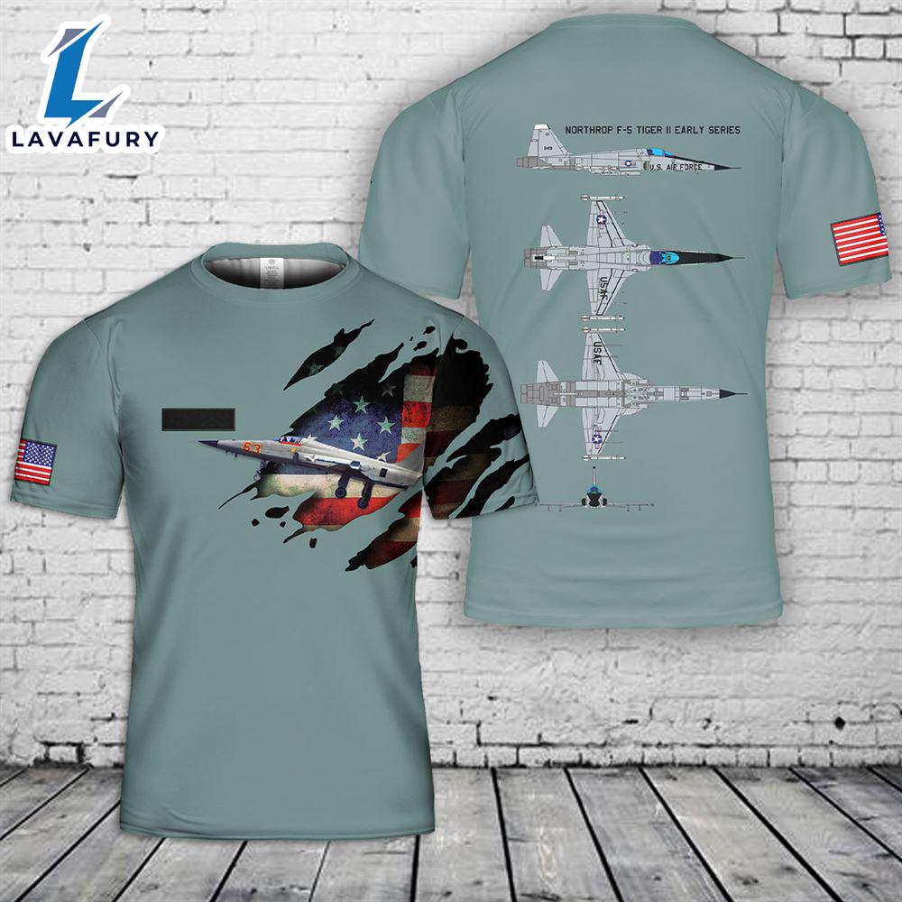 Custom Name US Air Force Northrop F-5 Tiger II early series T-Shirt 3D 4th Of July