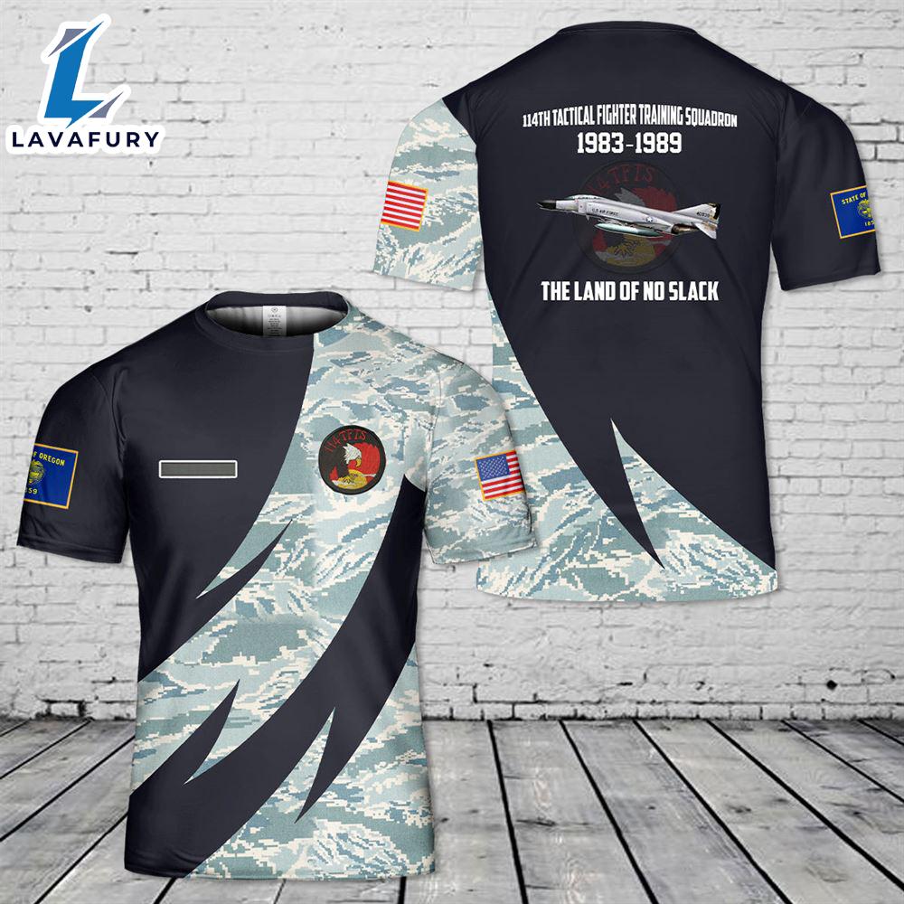 Custom Name US Air Force Oregon Air National Guard, 114th Tactical Fighter Training Squadron F-4C Phantom II T-Shirt 3D 4th Of July