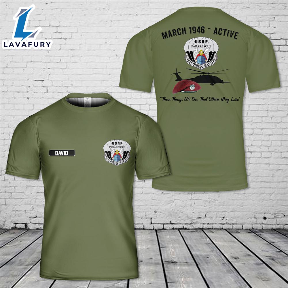 Custom Name US Air Force Pararescue 3D T-Shirt 4th Of July