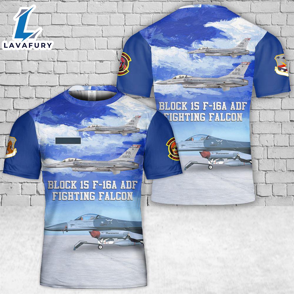 Custom Name US Air Force Puerto Rico Air National Guard 198th Airlift Squadron Bucaneros Block 15 F-16A ADF Fighting Falcon T-Shirt 3D 1 4th Of July