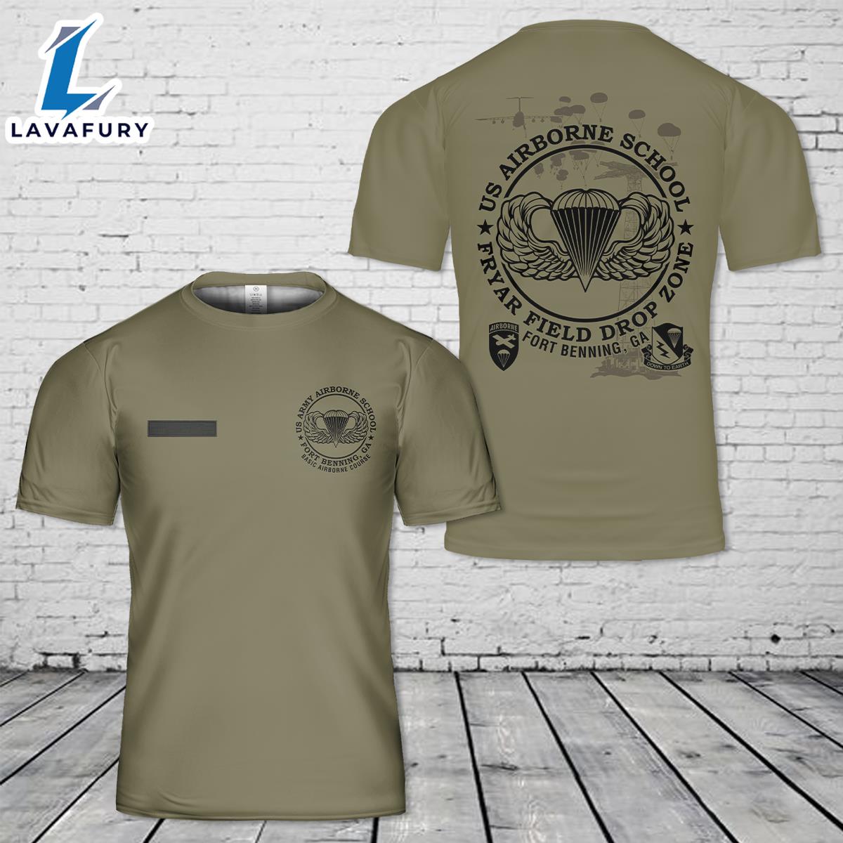 Custom Name US Airborne School Fryar Field Drop Zone Fort Benning, GA T-Shirt 3D 4th Of July Shirt