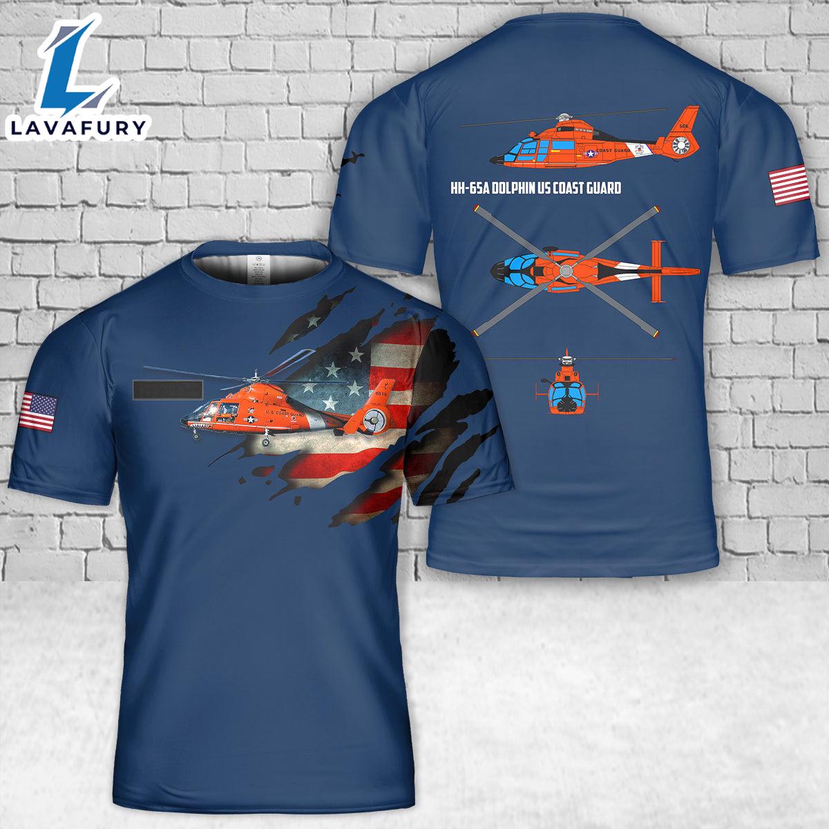Custom Name US Coast Guard HH-65A Dolphin T-Shirt 3D 4th Of July Shirt