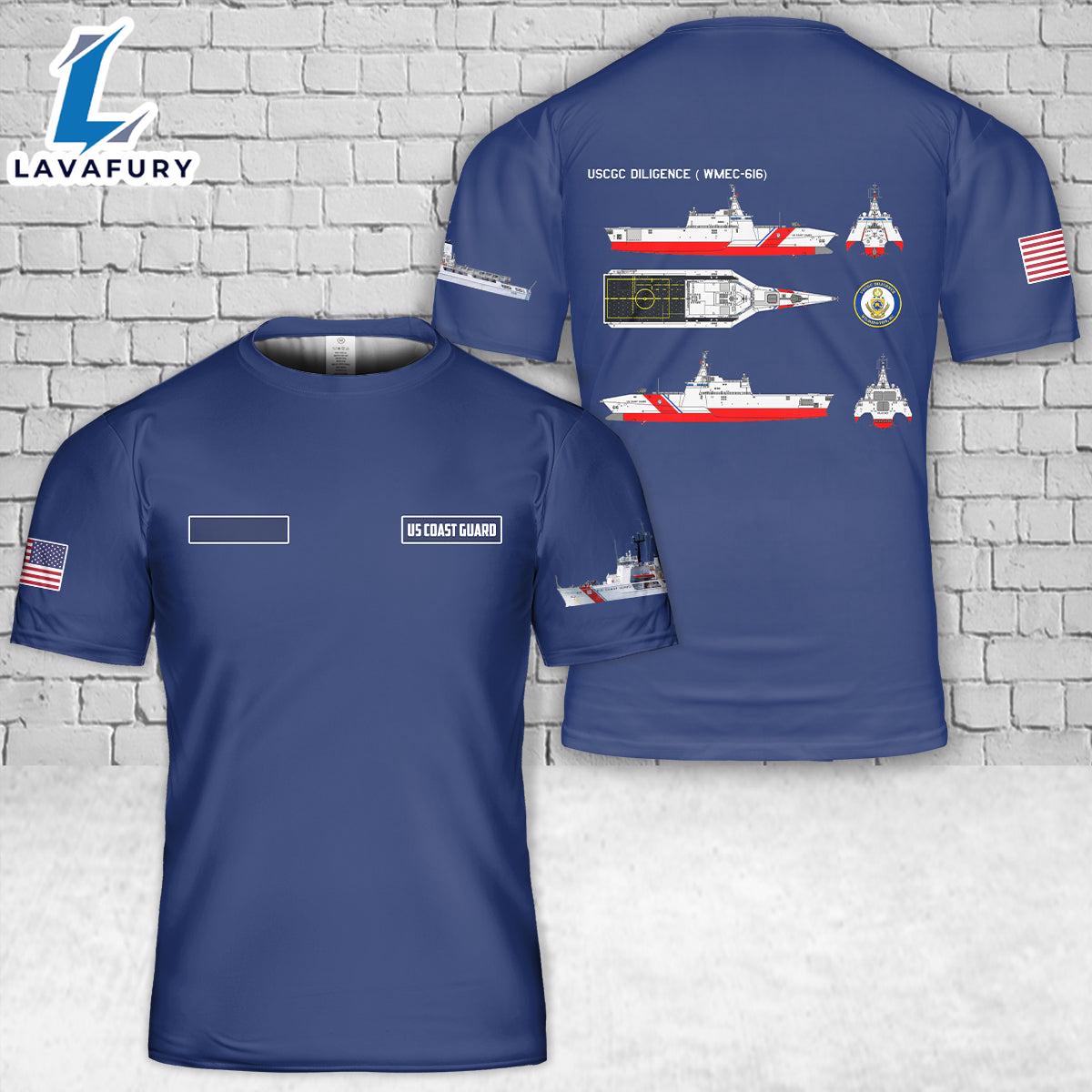 Custom Name US Coast Guard USCGC Diligence (WMEC-616) T-Shirt 3D 4th Of July Shirt