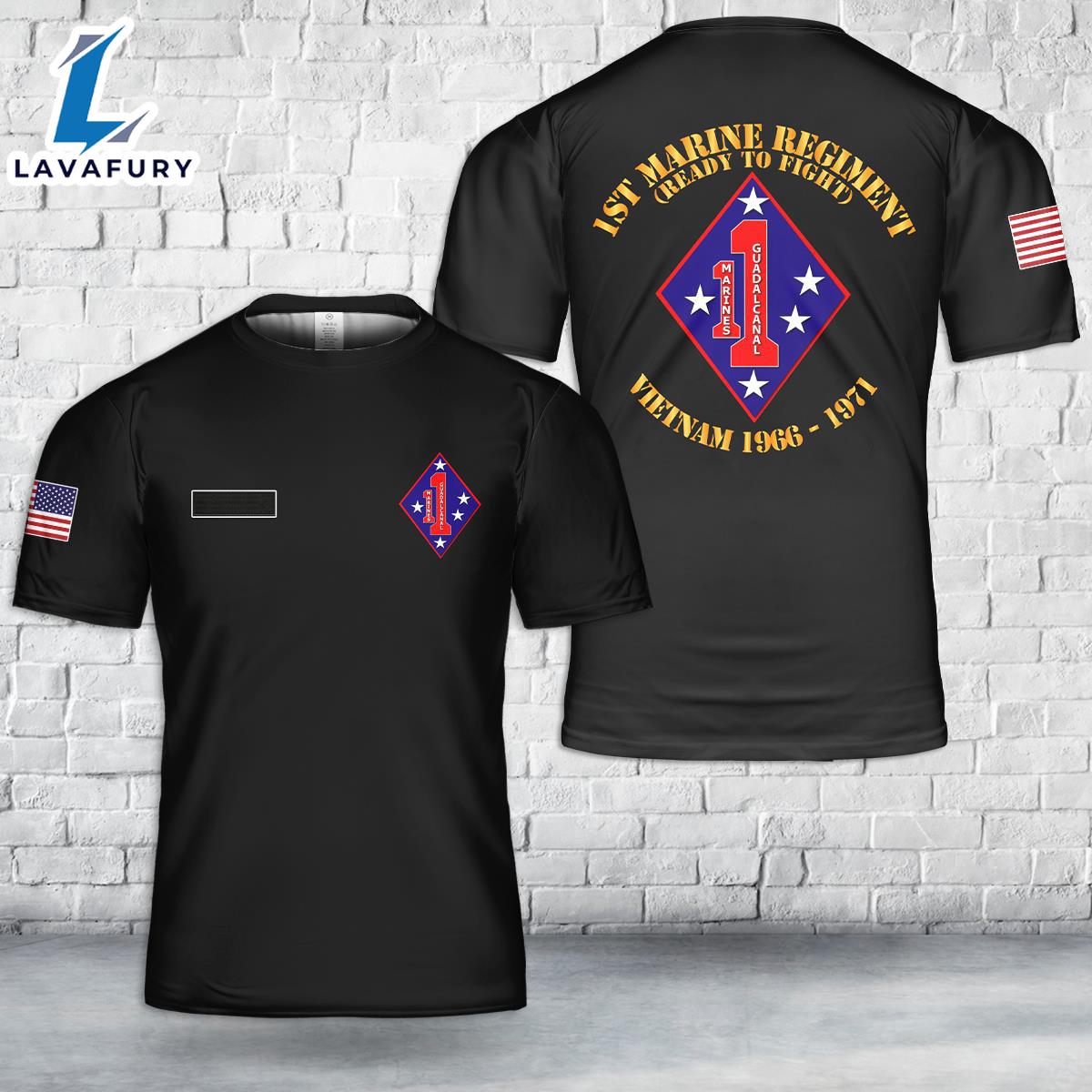 Custom Name US Marine Corps 1st Marine Regiment Ready To Fight Guadalcanal Vietnam 1966-1971 T-Shirt 3D 1 4th Of July Shirt