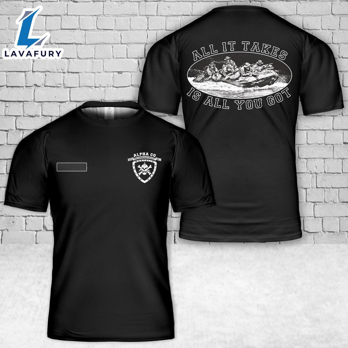 Custom Name US Marine Corps Alpha Company 3rd Recon T-Shirt 3D 4th Of July Shirt