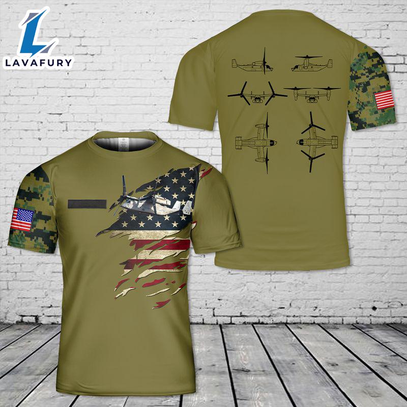 Custom Name U.S. Marine Corps Bell Boeing MV-22B Osprey T-Shirt 3D 4th Of July Shirt