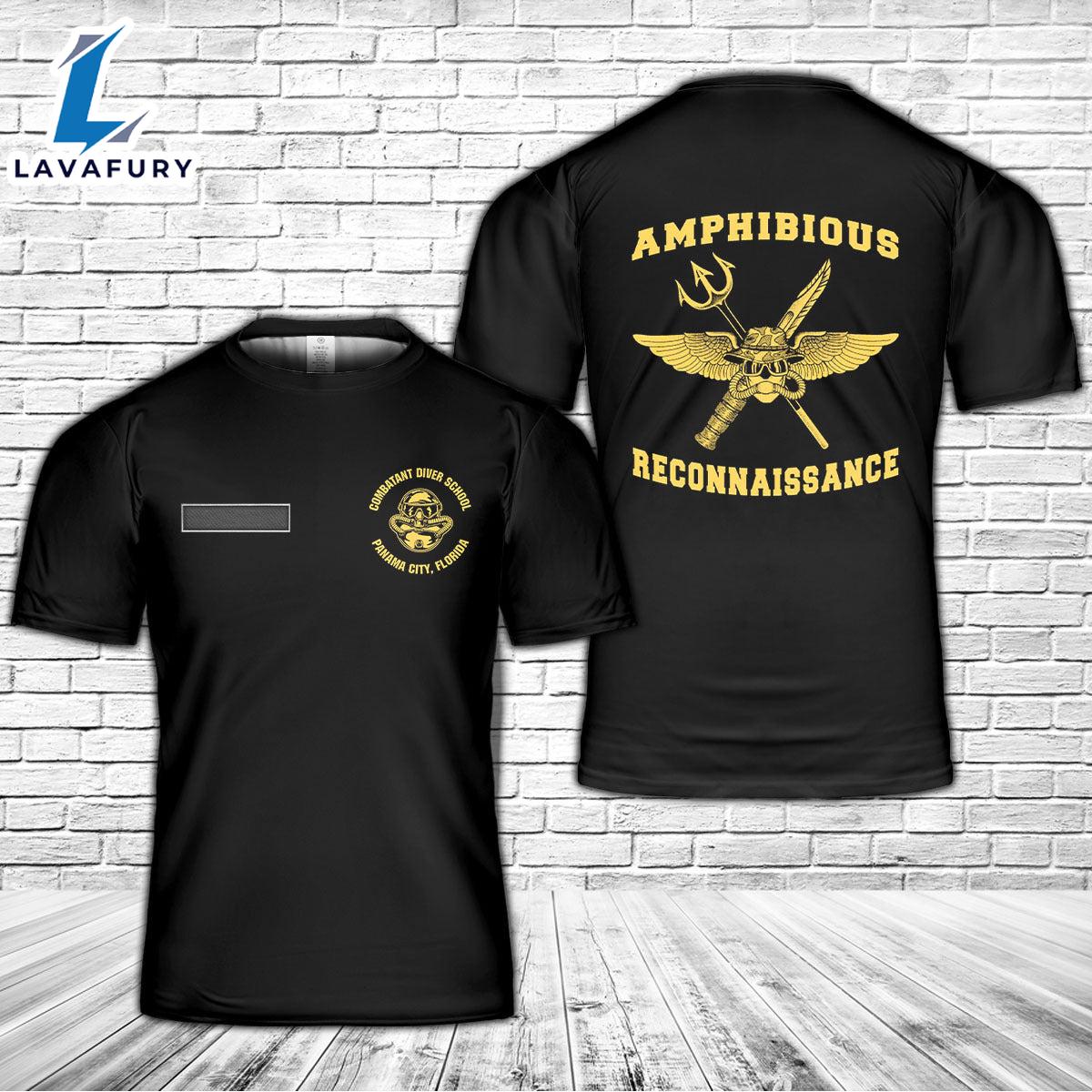 Custom Name US Marine Corps Combatant Diver School Panama City, FL T-Shirt 3D 4th Of July Shirt