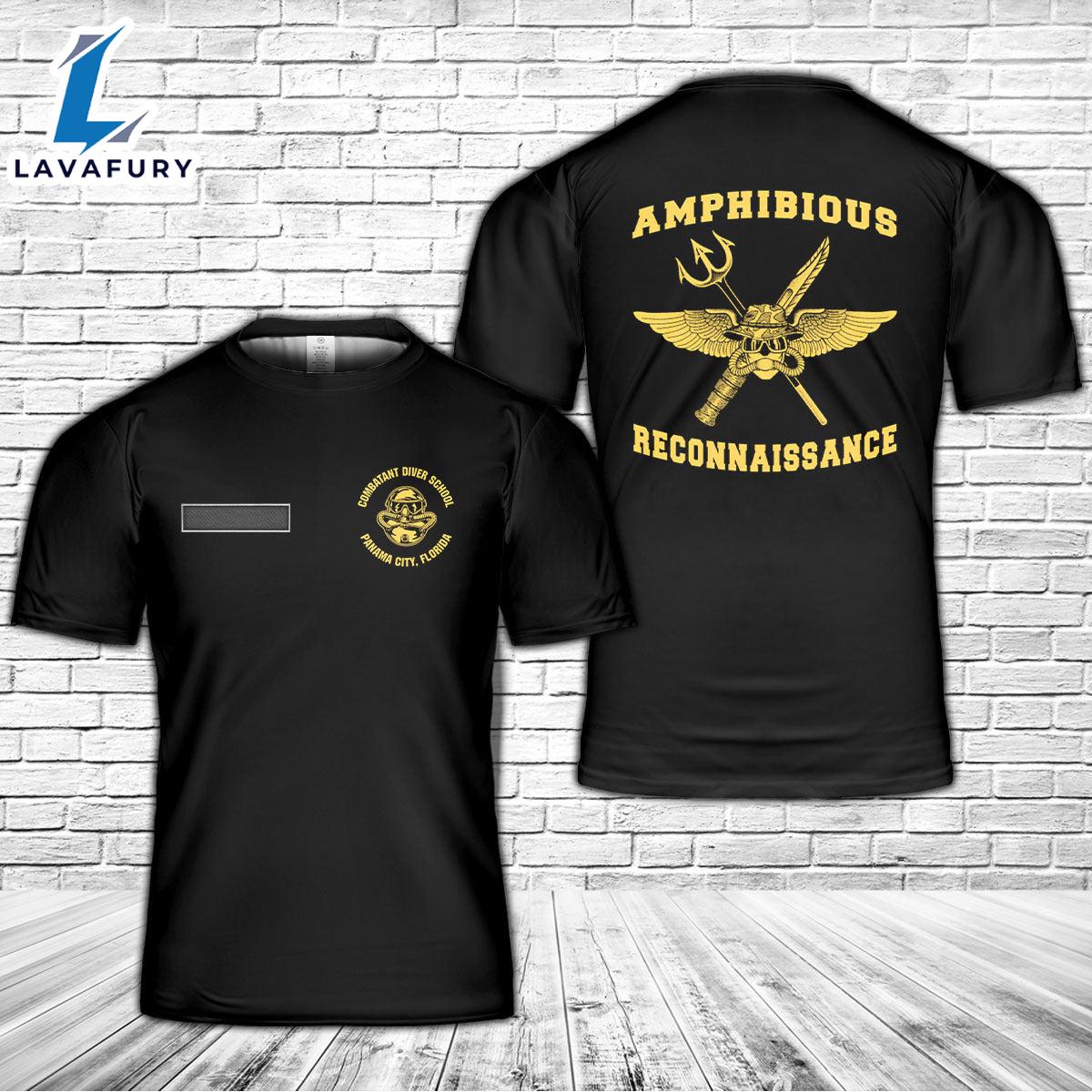 Custom Name US Marine Corps Combatant Diver School T-Shirt 3D 4th Of July Shirt