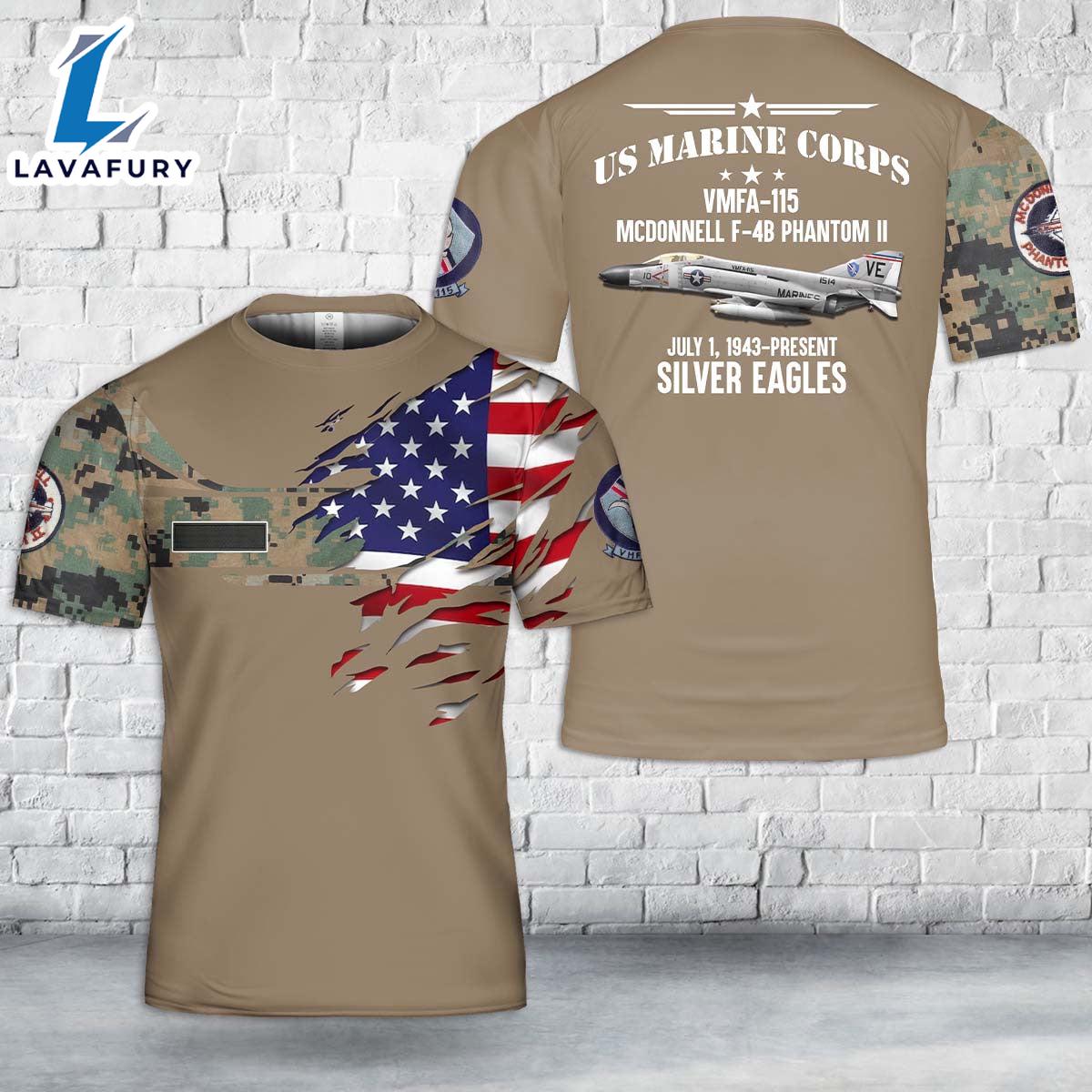 Custom Name US Marine Corps McDonnell F-4B Phantom II Of VMFA-115 T-Shirt 3D 4th Of July Shirt