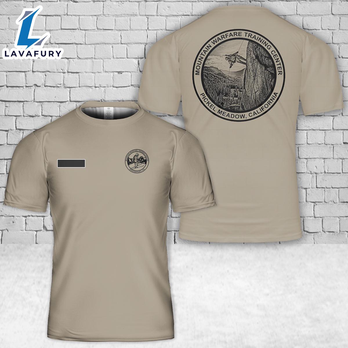Custom Name US Marine Corps Mountain Warfare Training Center - Bridgeport, CA Pickel Meadows T-Shirt 3D 4th Of July Shirt