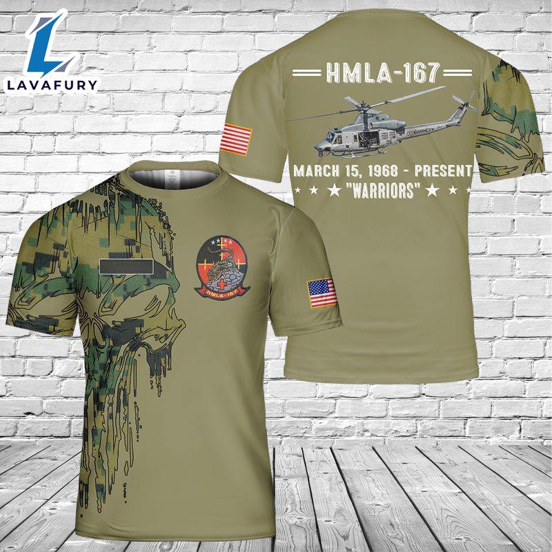 Custom Name U.S. Marine Corps UH-1Y Venom Of HMLA-167 Warriors T-Shirt 3D 4th Of July Shirt
