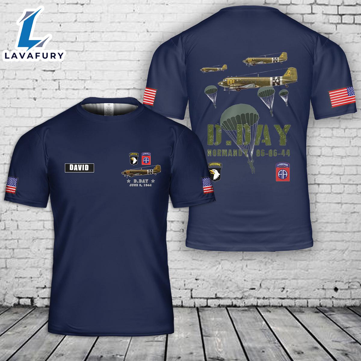 Custom Name USA Paratroopers D-Day WWII Normandy 82nd 101nd T-Shirt 3D 4th Of July Shirt