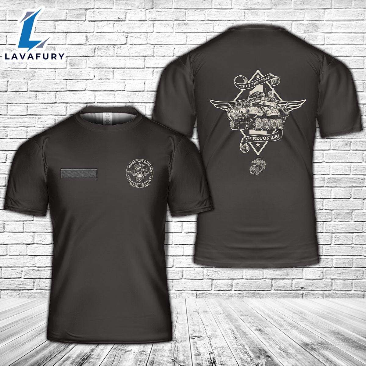 Custom Name USMC 1st Recon Batallion Light Armored (LA) Camp Pendleton T-Shirt 3D 4th Of July Shirt