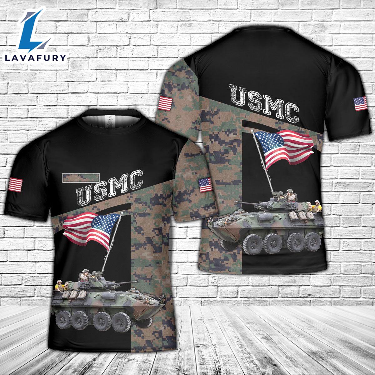 Custom Name USMC Light Armored Vehicle LAV-25 3D T-shirt 4th Of July Shirt