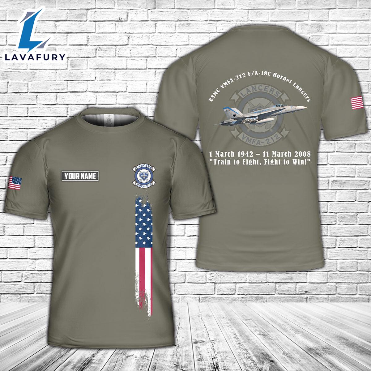 Custom Name USMC VMFA-212 F A-18C Hornet Hornet Lancers 3D T-Shirt 4th Of July Shirt