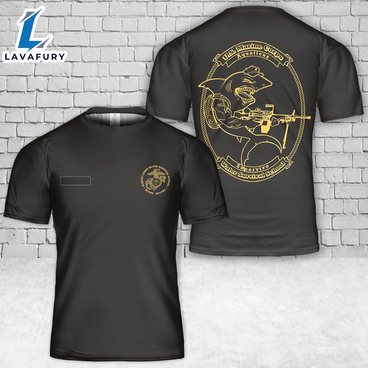 Custom Name USMC Water Safety Survival Instructor and Trainer T-Shirt 3D 4th Of July Shirt