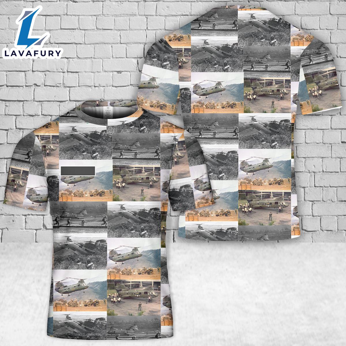 Custom Name Vietnam Era CH-46 Sea Knight Helicopter T-Shirt 3D 4th Of July Shirt
