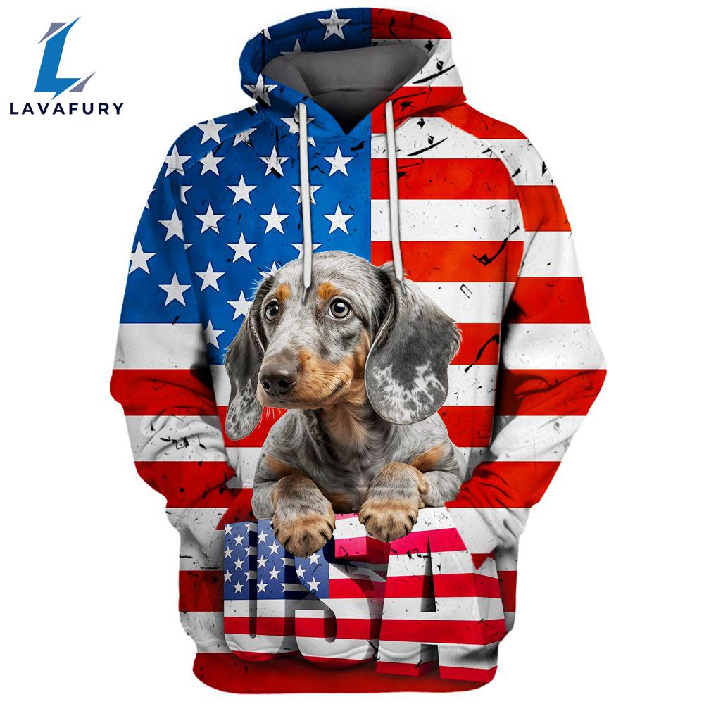 Dachshund Dog 13 3D Face Graphic Premium America Flag Hoodie For Lover Dogs