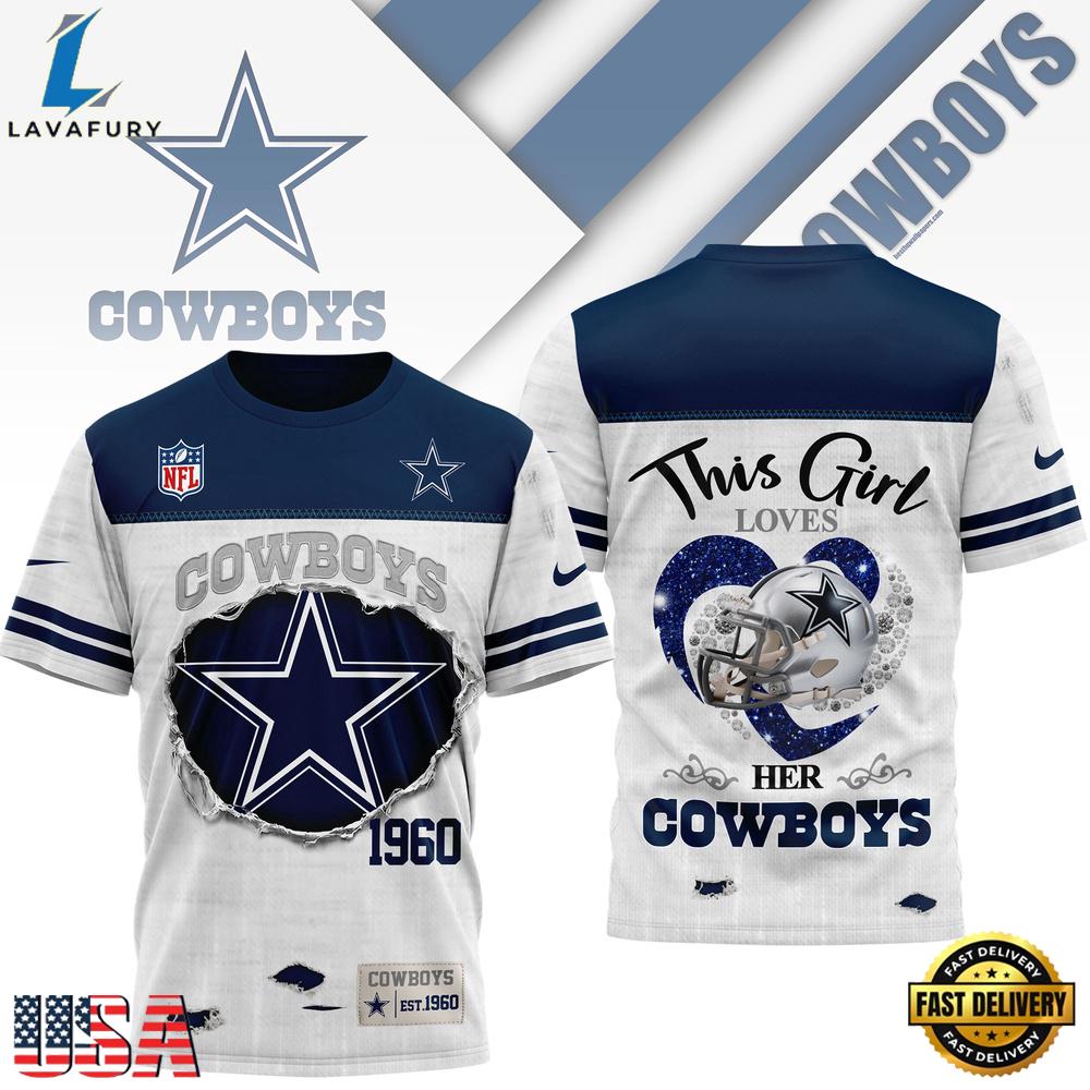Dallas Cowboys NHL This Girl Love All Over Print T Shirt