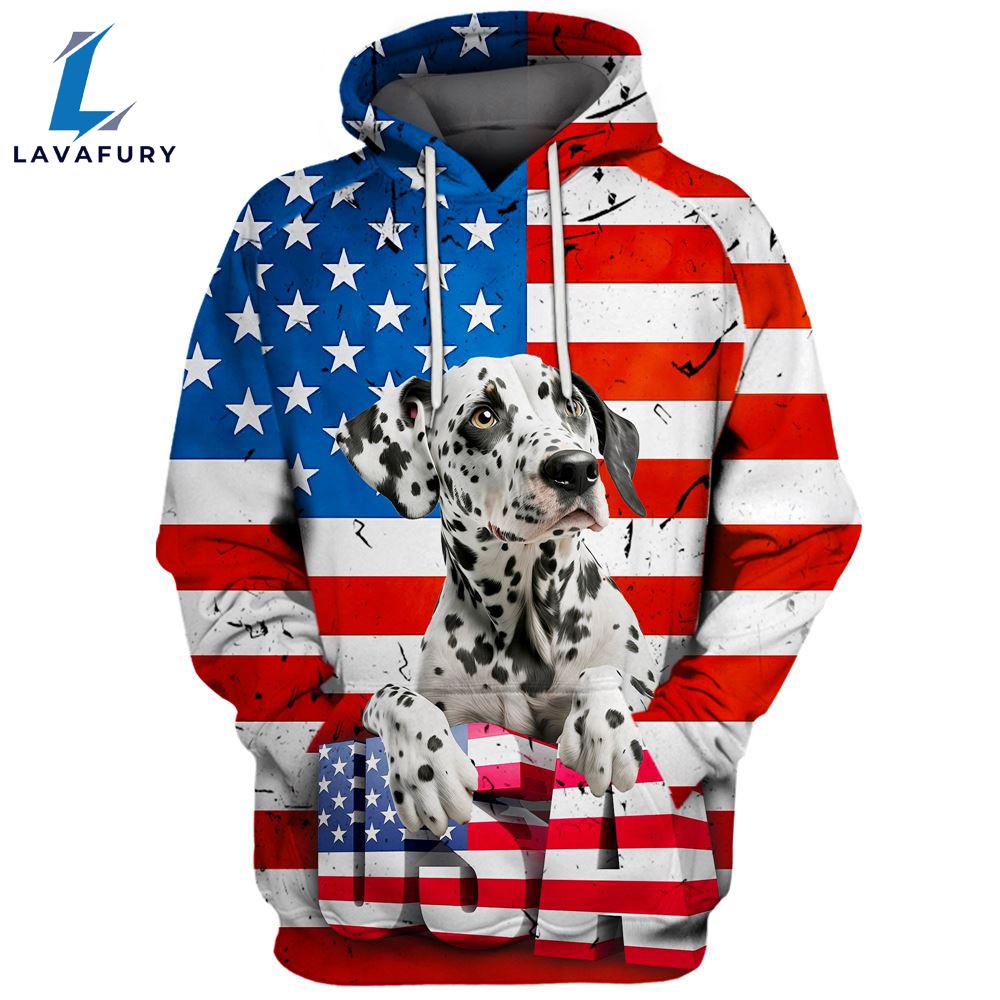 Dalmatian Dog 3D Face Graphic Premium America Flag Hoodie For Lover Dogs