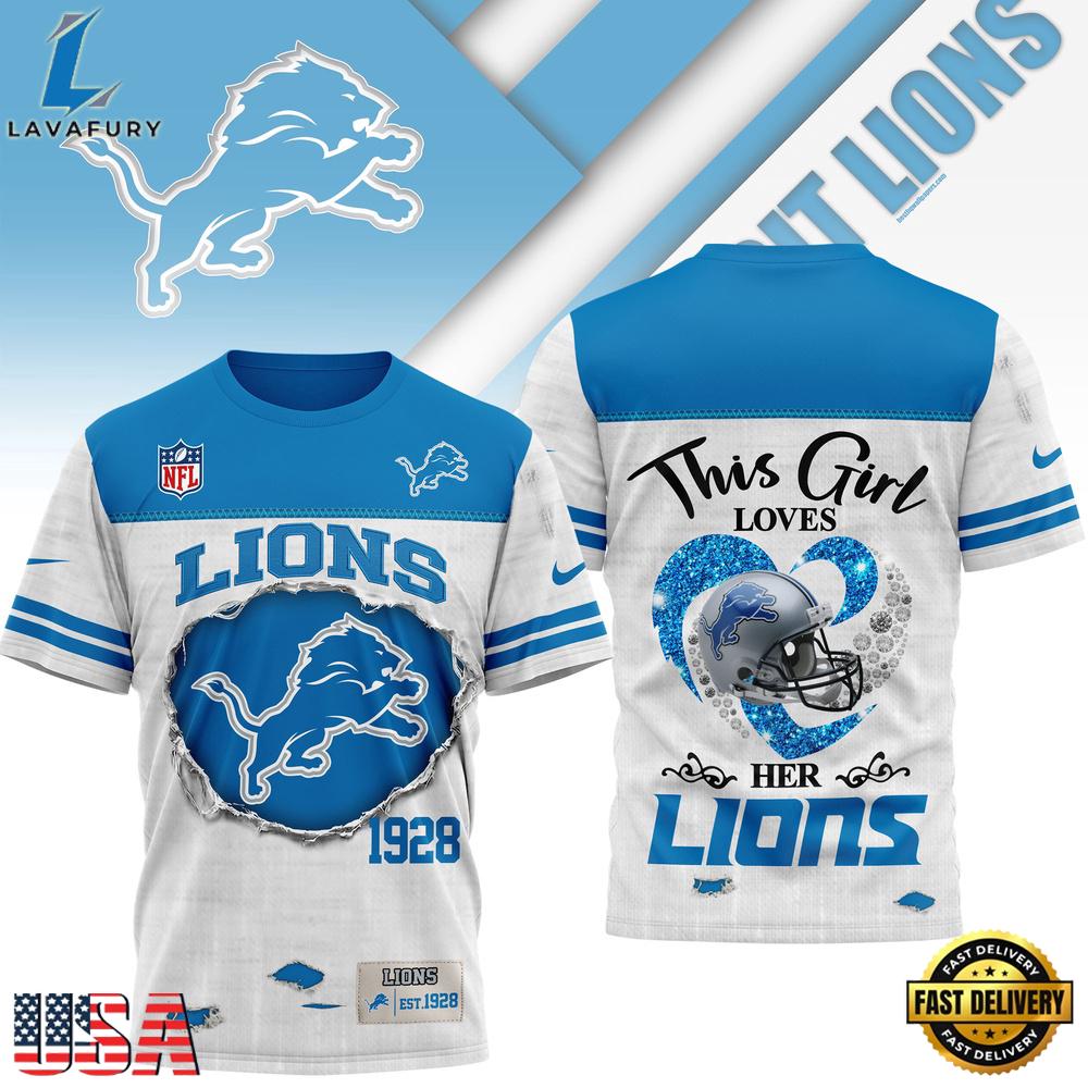 Detroit Lions NHL This Girl Love All Over Print T Shirt
