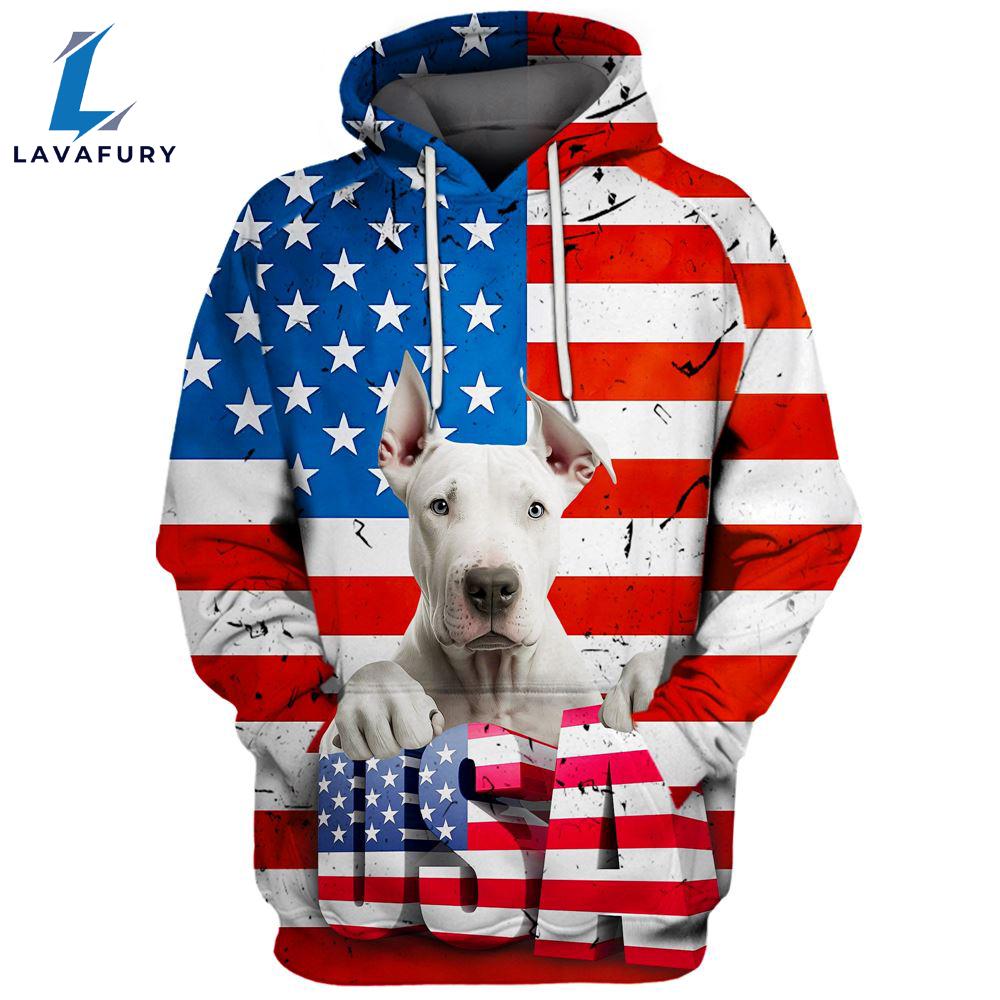 Dogo Argentino Dog 3D Face Graphic Premium America Flag Hoodie For Lover Dogs