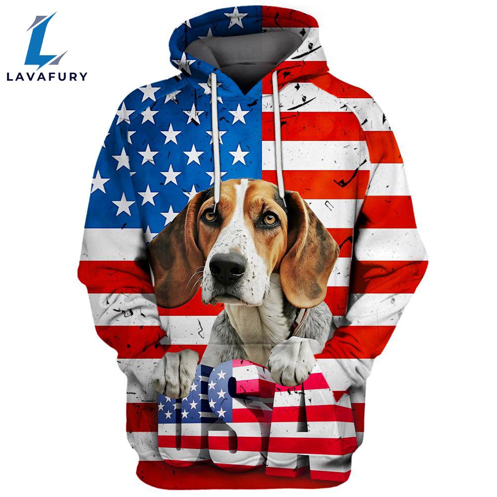 English Foxhound Dog 3D Face Graphic Premium America Flag Hoodie For Lover Dogs