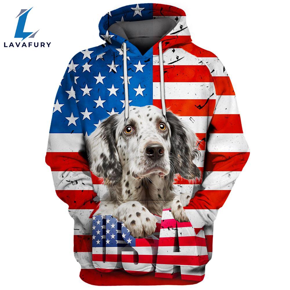English Setter Dog 3D Face Graphic Premium America Flag Hoodie For Lover Dogs