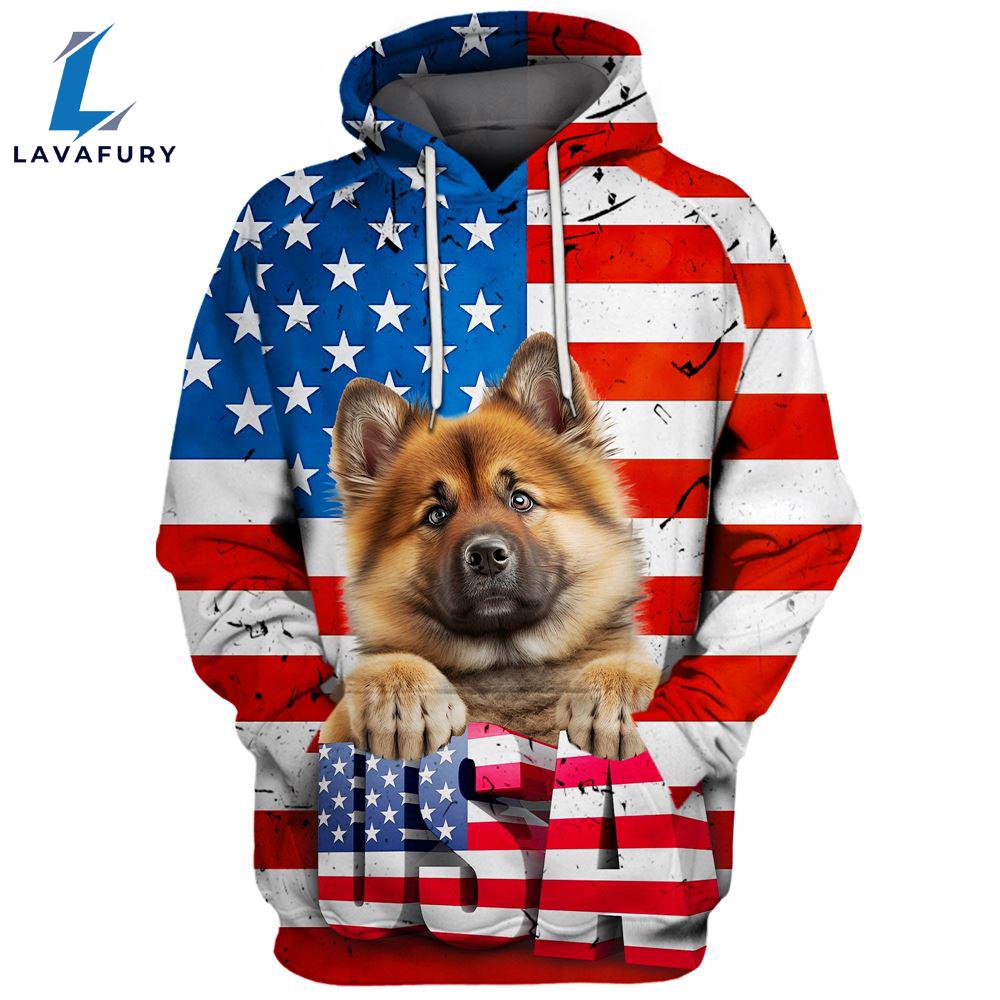 Eurasier Dog 3D Face Graphic Premium America Flag Hoodie For Lover Dogs