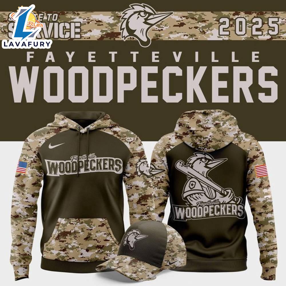 Fayetteville Woodpeckers Salute to Service 2025 Camo Hoodie Veteran Day