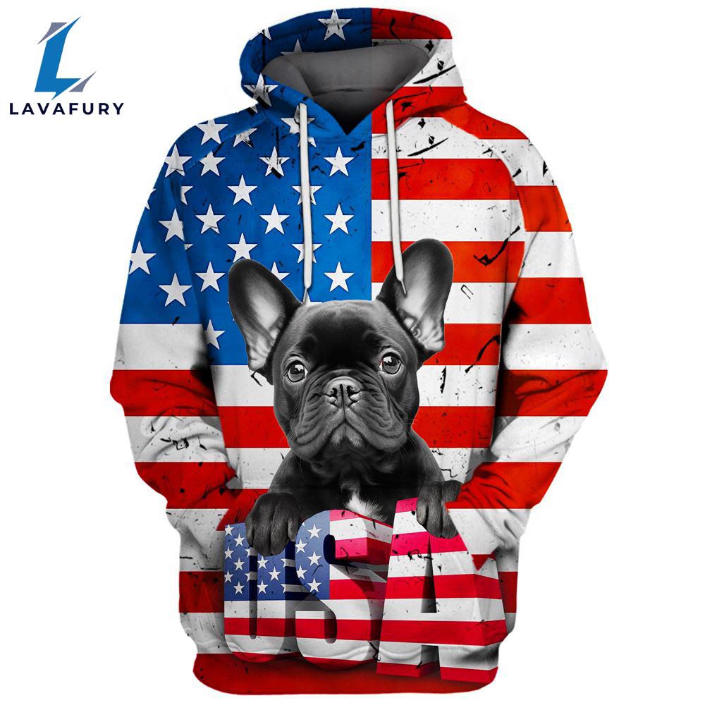 French Bulldog 1 3D Face Graphic Premium America Flag Hoodie For Lover Dogs