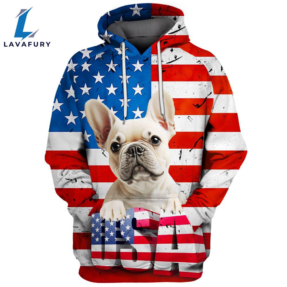 French Bulldog 5 3D Face Graphic Premium America Flag Hoodie For Lover Dogs