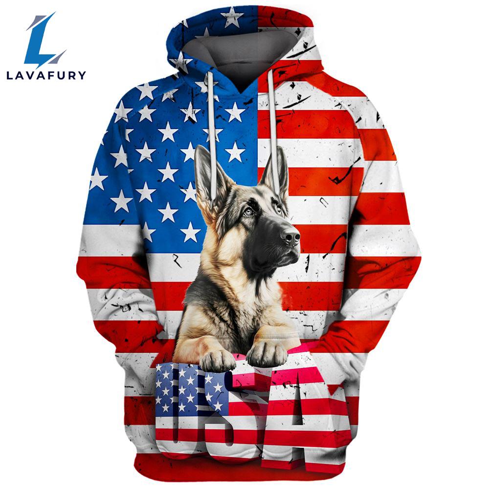 German Shepherd Dog 1 3D Face Graphic Premium America Flag Hoodie For Lover Dogs